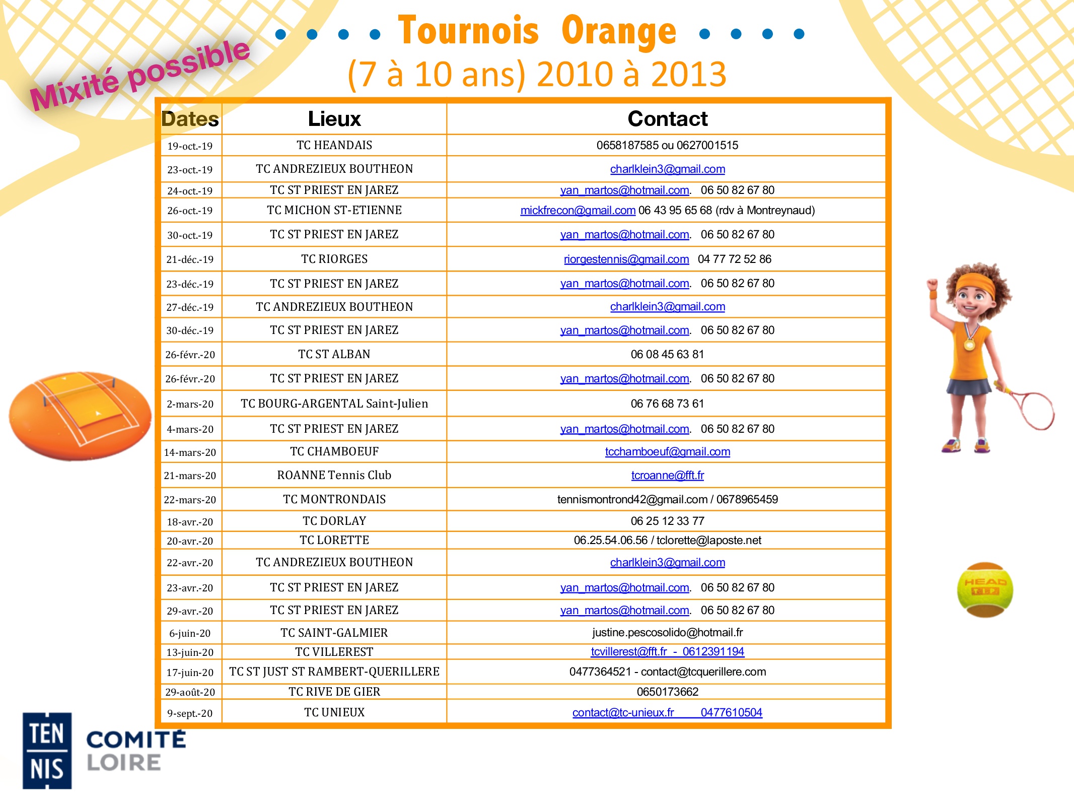 Calendriers galaxy tennis Tennis Club de Mably